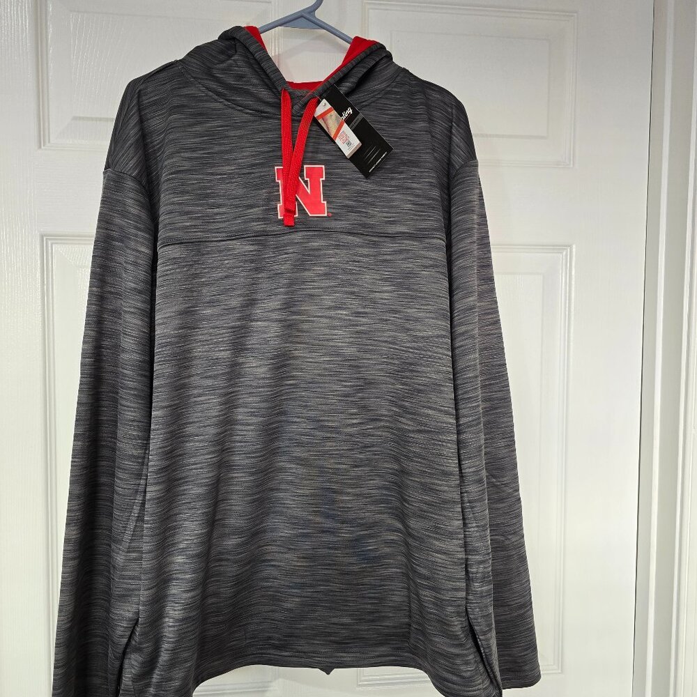Nebraska Cornhuskers Men's Captivating Pullover Hoodie Gray Polyester Sz 2XL NWT